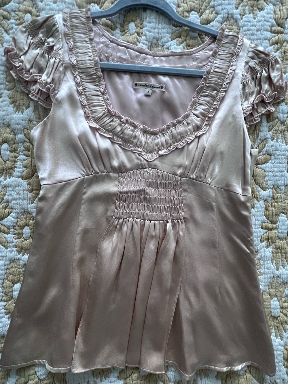 Light Pink Ruffled Satin Blouse - Picture 4 of 4
